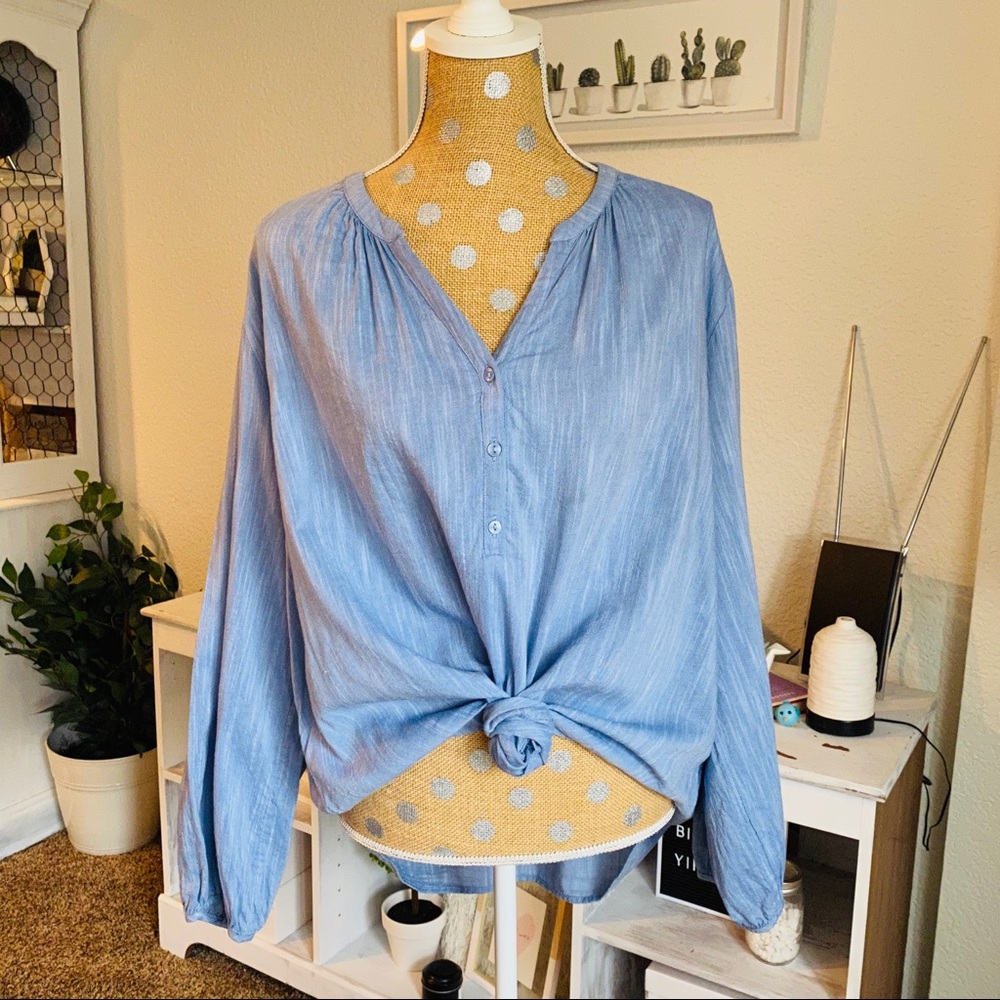 Light blue chambray long sleeve blouse
